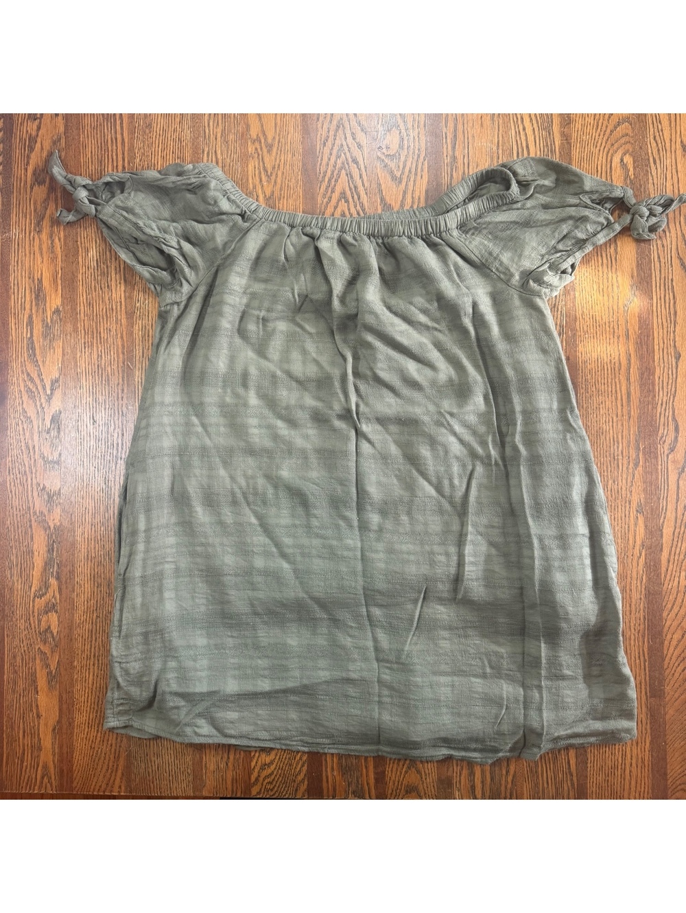 American Eagle Olive Green Off the Shoulder Gauze Tunic Dress Top Tie Sleeve M
